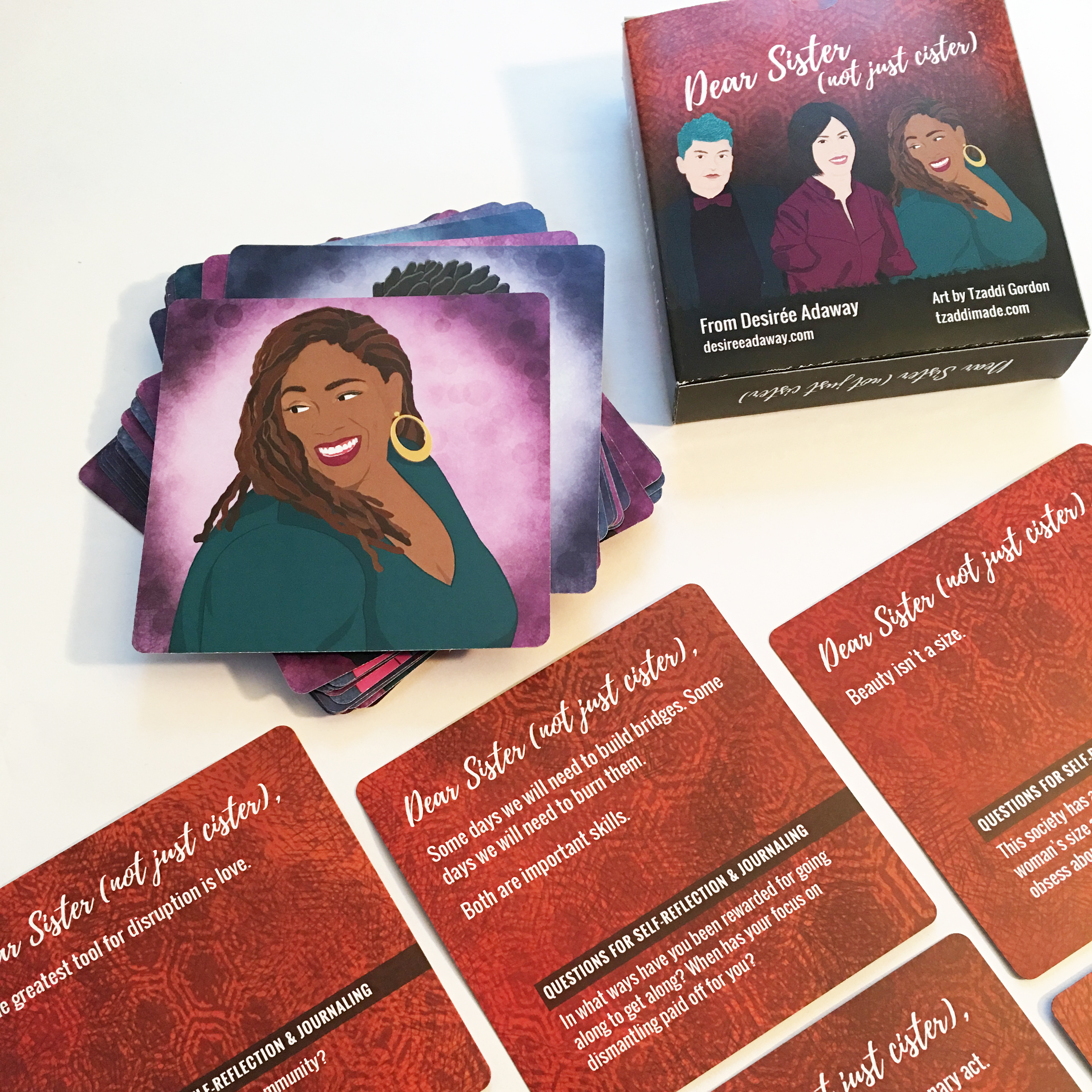 writing prompt cards with women's portraits on the back